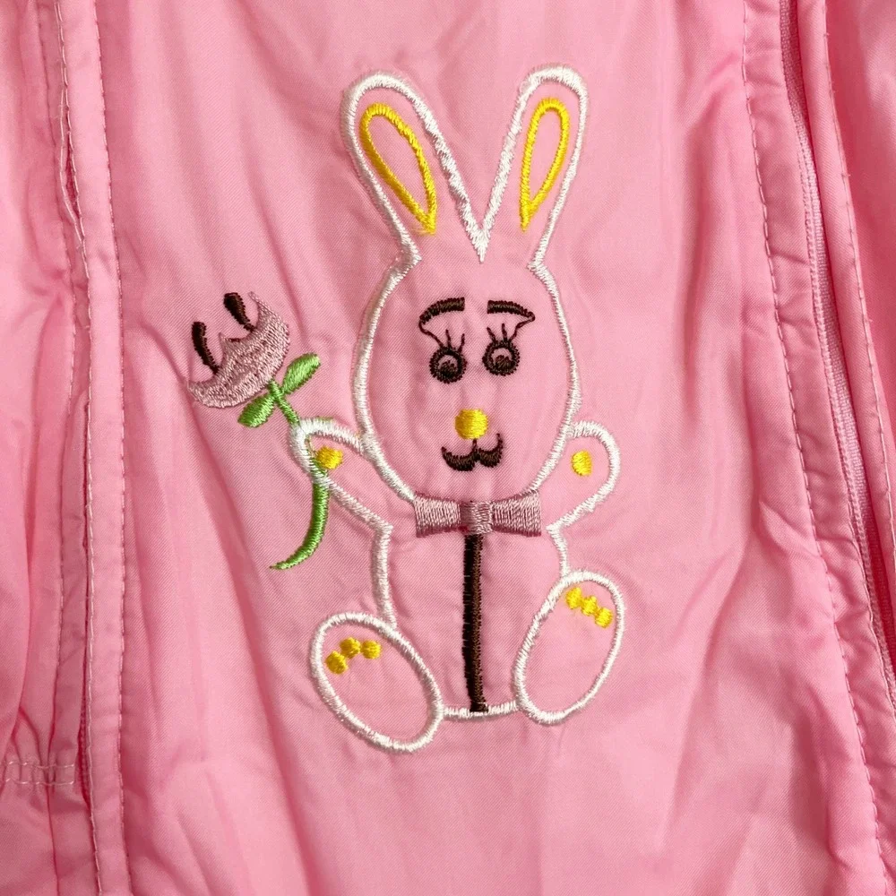 Vintage JC Penney Toddler Snowsuit Embroidered Pink Bunny‎ Hooded Size 24 Months